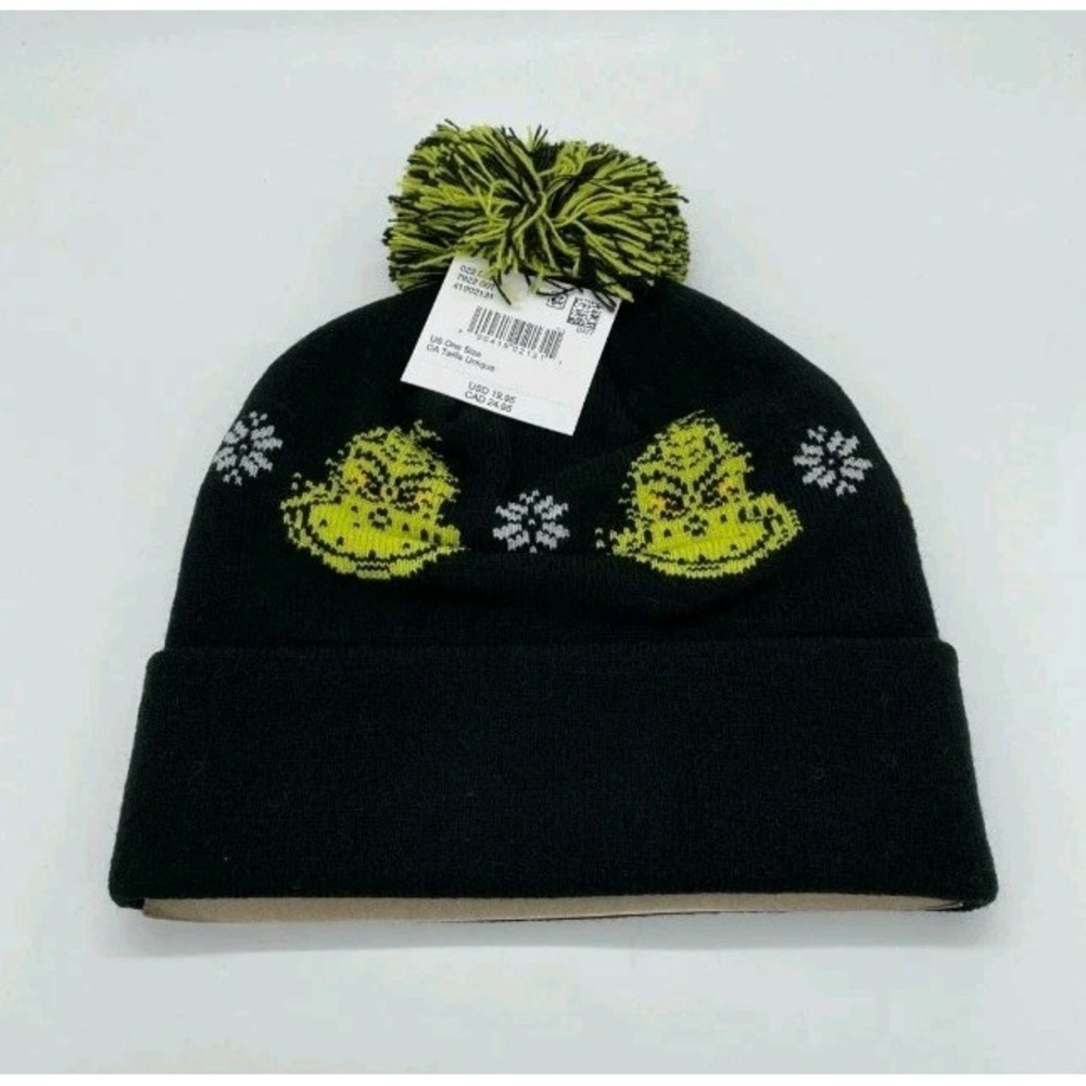 Men's American Eagle Grinch Christmas POM POM GREEN/Black Beanie Hat ONE SIZE